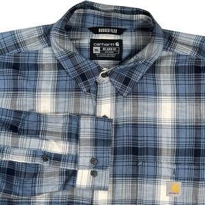Carhartt Men's Blue Plaid‎ Rugged Flex Relaxed Fit Pearl Snap Shirt Sz XXL Work